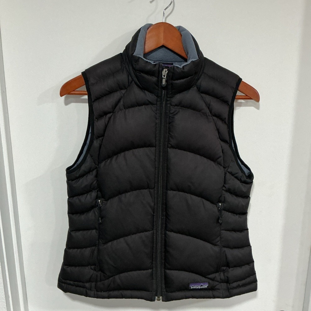 Patagonia Quilted Down Sweater Vest Black Zip Up Hiking, Small, Vintage, Granola
